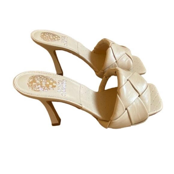 NEW Vince Camuto Brelanie Woven Strap Mule Heels Size 5.5 Slides Sandals in Bone - Picture 3 of 15